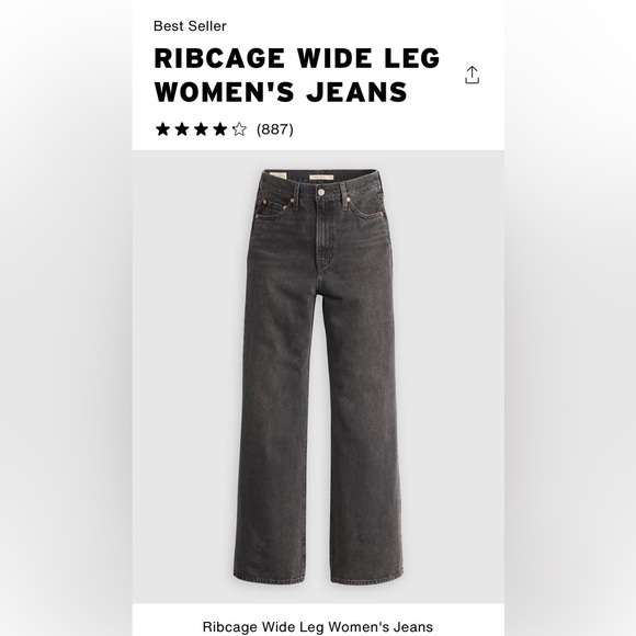 Levi's Denim - RibCage Wide Leg Black Jeans H223 Swipeup 32x32. New with tags.